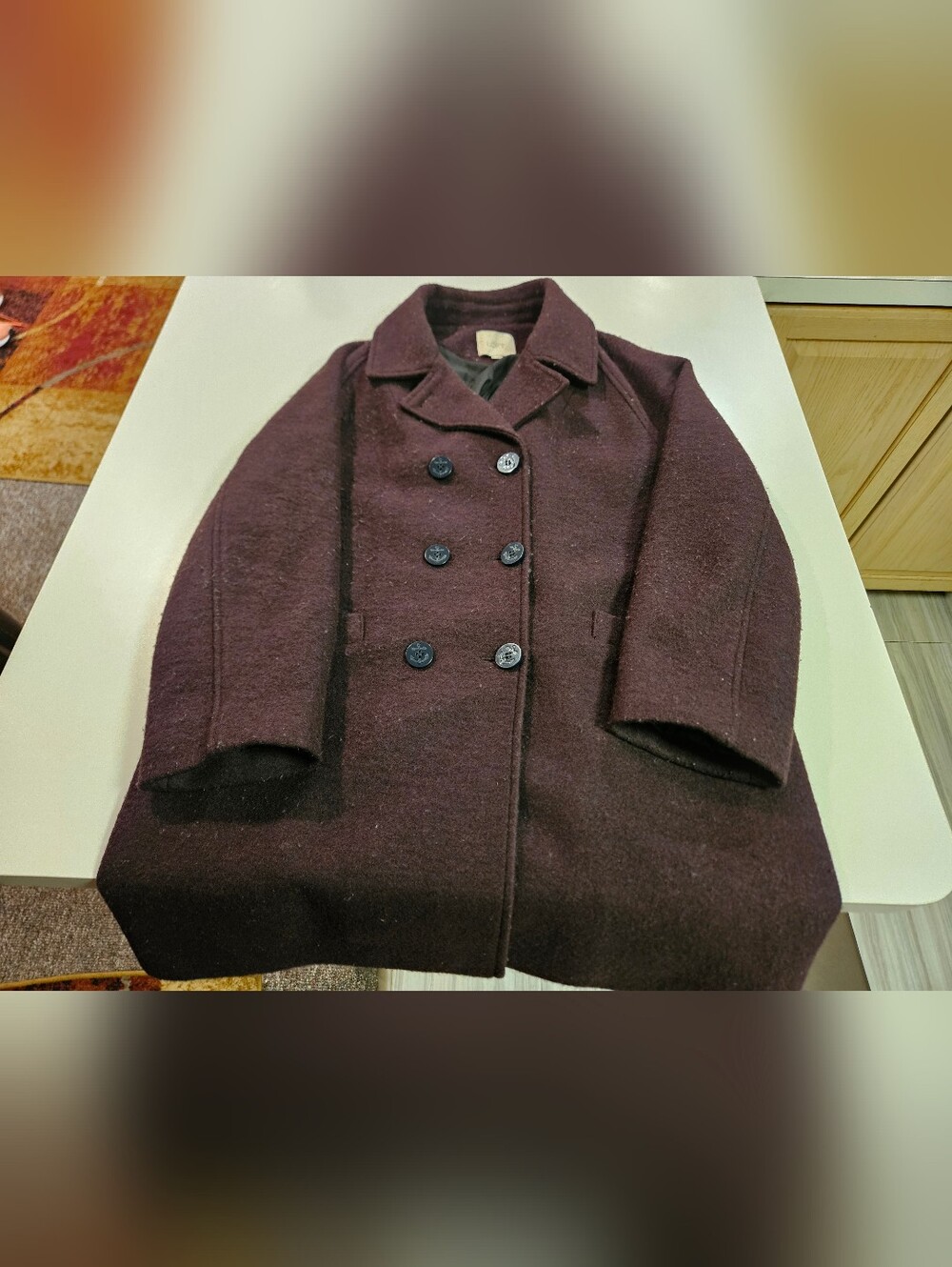 Womens Ann Taylor "Loft" Purple Fully Lined Wool Pea Coat. Size XL